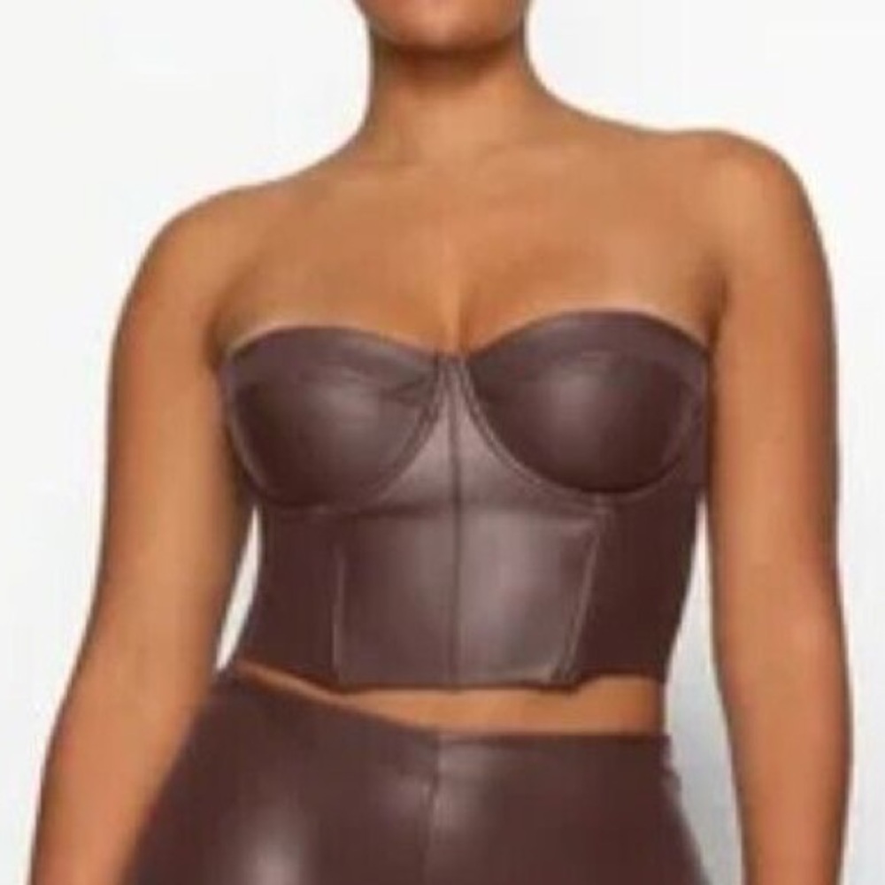 NWT SKIMS Faux Leather Corset Top Cocoa Womens Size XL